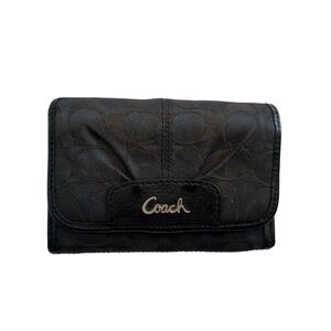 Coach Black Signature Fold Wallet with Silver Logo